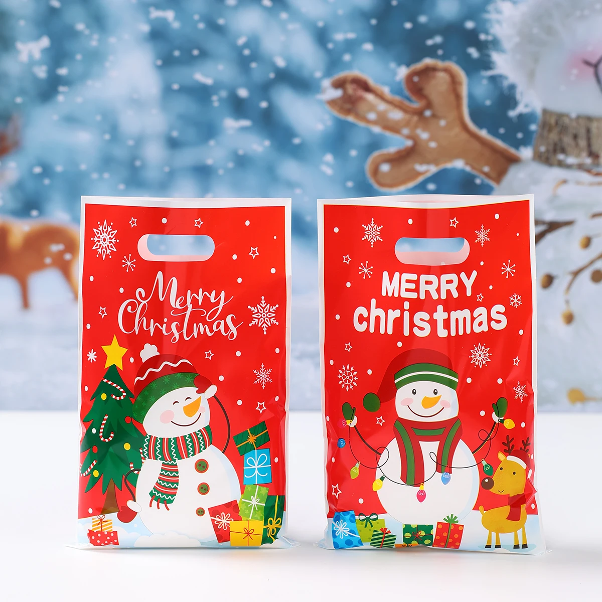 Christmas Snowman Gift Handbag Merry Christmas Decoration for Home 2025 Navidad Natal Snowflake Candy Handy Bag New Year Party Favor Shopping Tote Bolsa Regalo Sac Cadeau ساک هدیه 크리스마스 가방