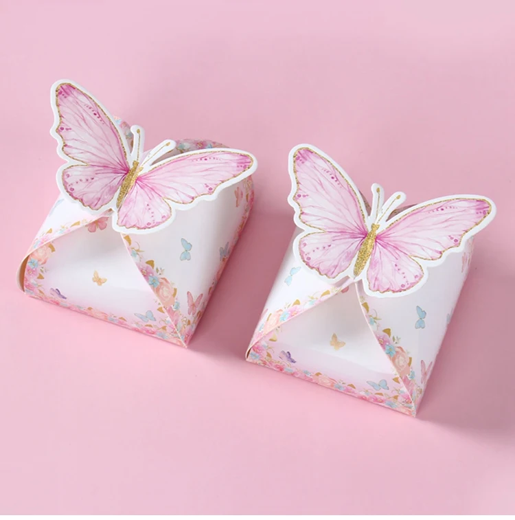 Pink Butterfly Candy Boxes – Gift Packing Bags for Girl Birthday, Baby Shower, Party Favor Boxes, Birthday Supplies, Treat Packaging, Cute Pink Decorations, DIY Gift Boxes for Kids