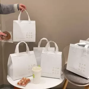 10pcs Non-Woven Insulated Tote Bags – Reusable Fabric Pouches for Cake, Bread, Drinks, and Food, Portable Thermal Carrier Keeps Hot or Cold, Ideal for Delivery, Picnic, Grocery, Work, School