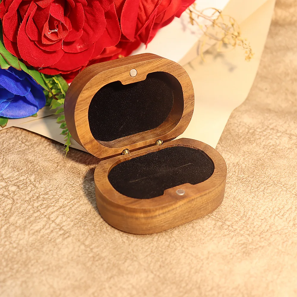 Handmade Rustic Wooden Wedding Ring Box with Velvet Interior and Magnetic Closure – Walnut Jewelry Packaging Case for Proposal, Engagement, Christmas Gift, and Elegant Ring Display Storage - 图片 14
