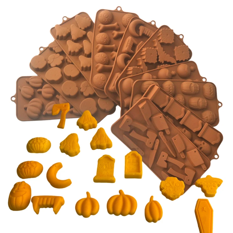 Halloween Silicone Cake Mold, Pumpkin Skull Bat Tombstone Ghost Spider Witch Shape Chocolate Mould, Non-Stick Baking Mold for Cookies, Candy, Jelly, Desserts, Party Decorations