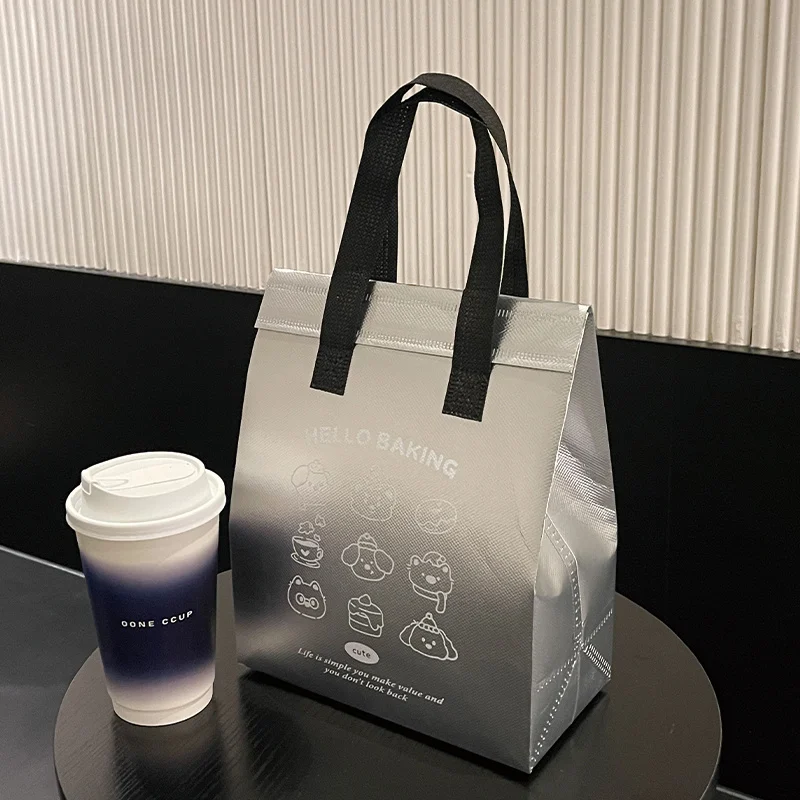 10pcs Grey/Silver Non-Woven Insulated Tote Bags – Portable Reusable Fabric Pouches for Food, Snacks, and Beverages, Thermal Carrier Keeps Hot or Cold, Perfect for Delivery, Picnic, Grocery, Work, School - 图片 11