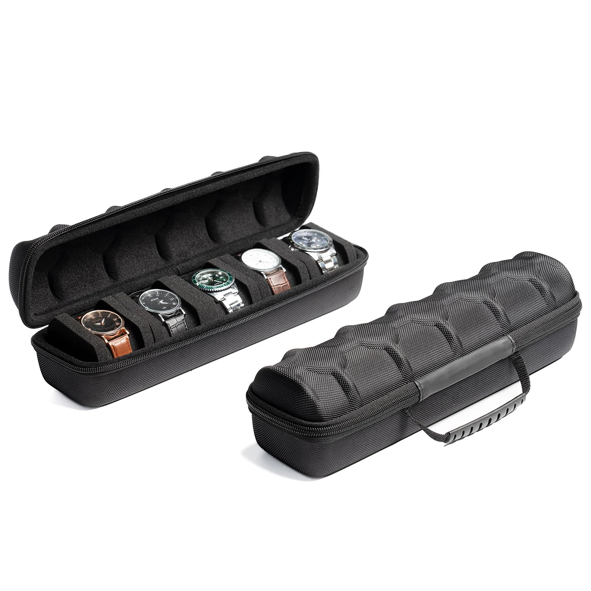 Travel Watch Organizer | 5-Slot Watch Travel Box, Hard Shell Watch Storage Organizer for Men and Women, EVA Protective Watch Carrying Case with Zipper, Portable Wristwatch Display Holder for Travel 1