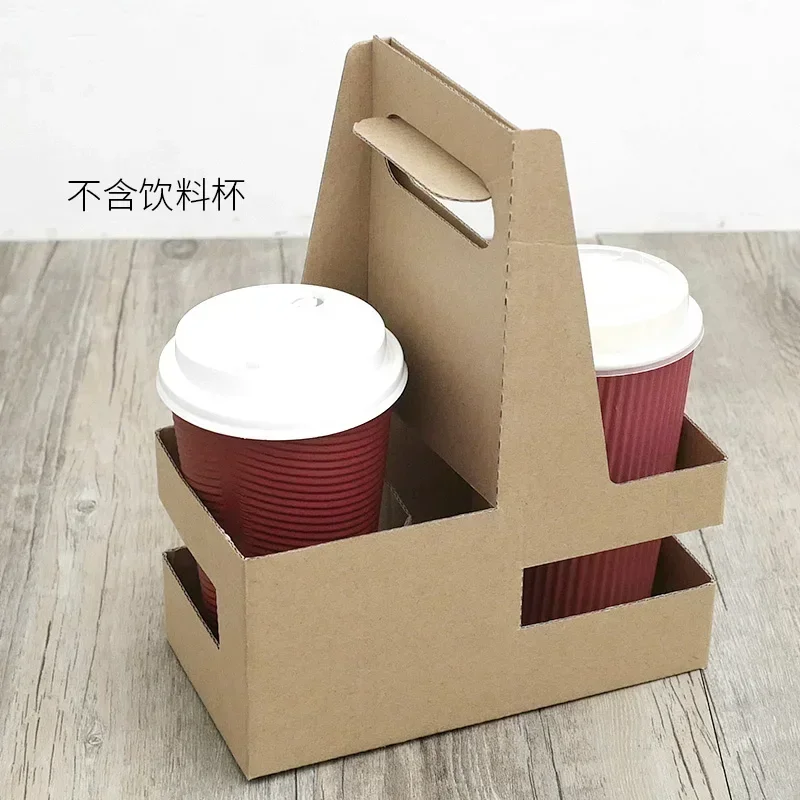 Thickened Kraft Paper Hand-Held Cup Holder 2/4/6 Cups Coffee Milk Tea Takeaway Packaging Box Portable Beverage Carrier Hand-Held Cup Holder Bag for Party Café Event - 图片 3