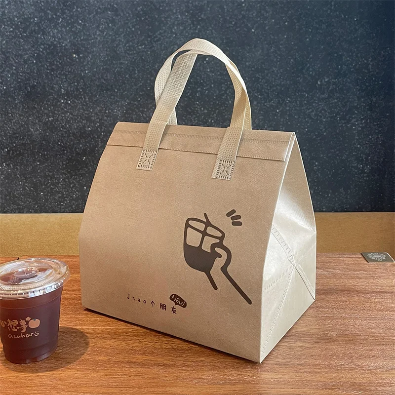 10pcs Silver Non-Woven Insulated Tote Bags, Reusable Fabric Pouches for Bread, Drinks, Food, Lunch, Grocery, Delivery, Picnic, Thermal Storage, Keep Warm or Cold, Eco-Friendly Durable Carrier - 图片 34