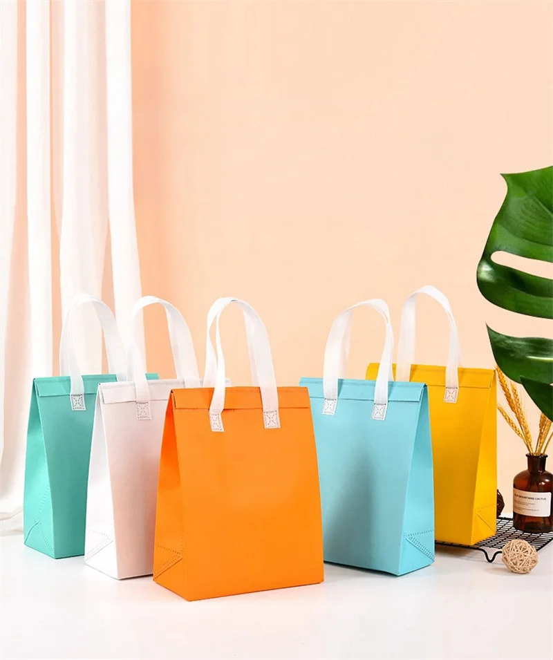 10pcs Non-Woven Insulated Tote Bags – Portable Reusable Fabric Pouches for Food, Cake, Drinks, and Snacks, Thermal Carrier Keeps Hot or Cold, Perfect for Delivery, Picnic, Grocery, Work, School 2