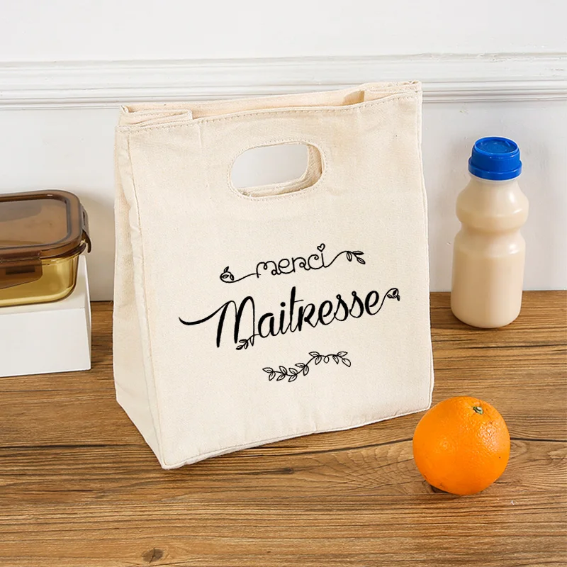 French Print Insulated Ice Cream Lunch Tote – Portable Canvas Bento Cooler Bag, Thermal Food Storage Handbag for School, Office, Teachers, Picnic, Travel, and Daily Meal Carrying - 图片 20