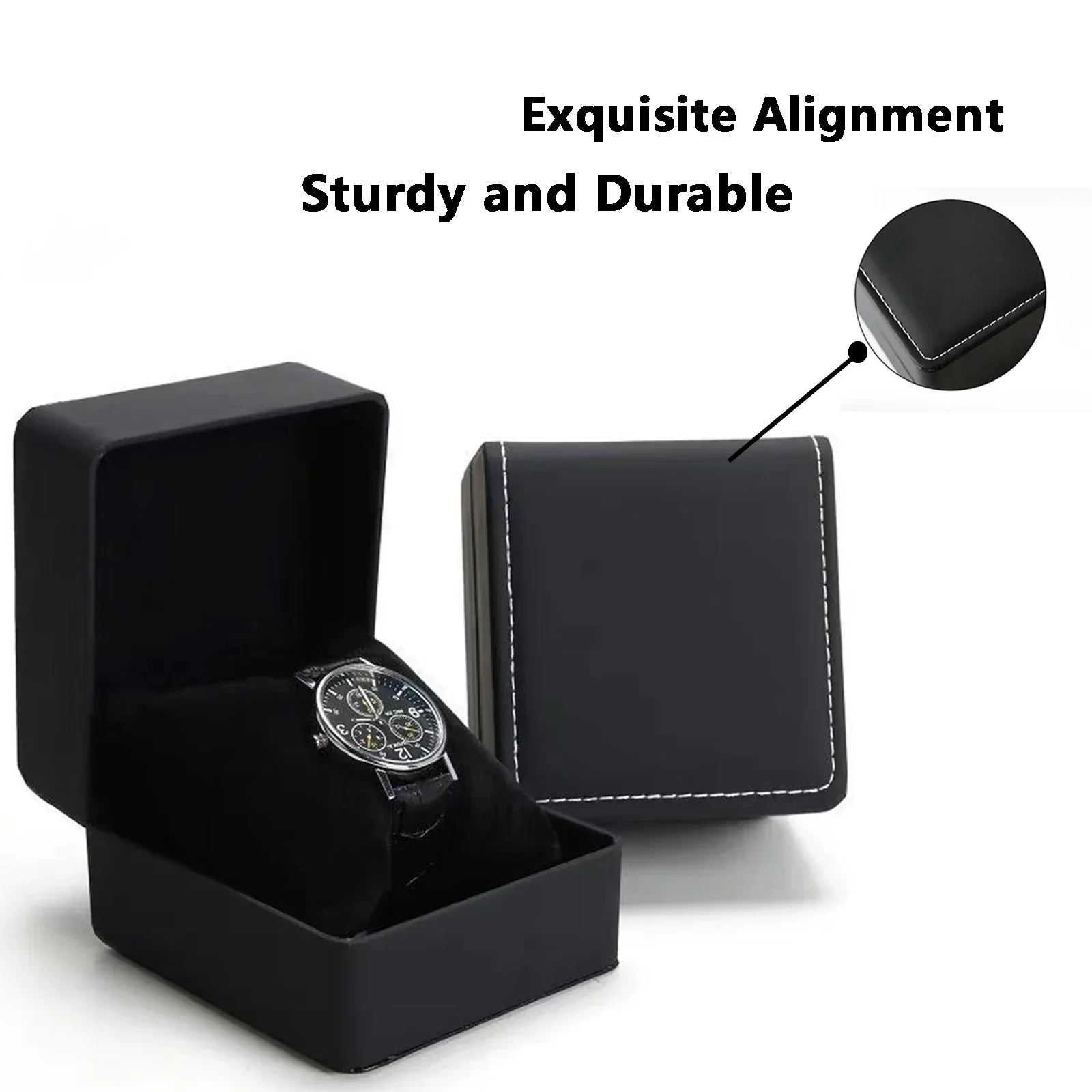 Black Single Watch Gift Box with Soft Pillow, PU Leather Wristwatch Case Organizer for Men, Clamshell Design Watch Holder, Elegant Protective Storage Box for Travel, Home, and Gift Presentation - 图片 4