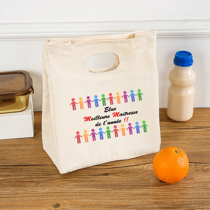 French Print Insulated Ice Cream Lunch Tote – Portable Canvas Bento Cooler Bag, Thermal Food Storage Handbag for School, Office, Teachers, Picnic, Travel, and Daily Meal Carrying - 图片 15