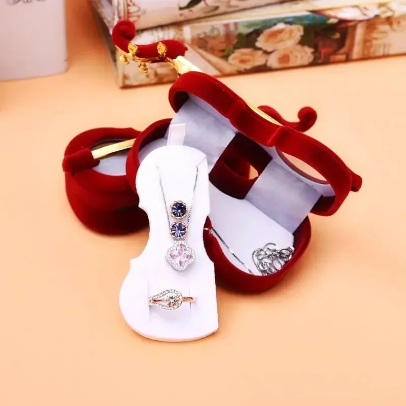 Velvet Violin Jewelry Gift Box – Elegant Musical Instrument Shaped Organizer for Rings, Earrings, Necklaces, Trinkets, Proposal Engagement Wedding Jewelry Display and Keepsake Storage Case - 图片 5