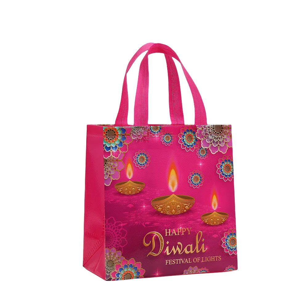Happy Festival of Lights Nonwoven Gift Tote Bag with Colorful Print for Party Favors Return Gifts Reusable Eco-Friendly Festival Bag Sac Cadeau Bolsa de Regalo diwali Tasche Geschenk كيس مهرجان الأنوار ディーワリーバッグ 디왈리 포장 가방 5