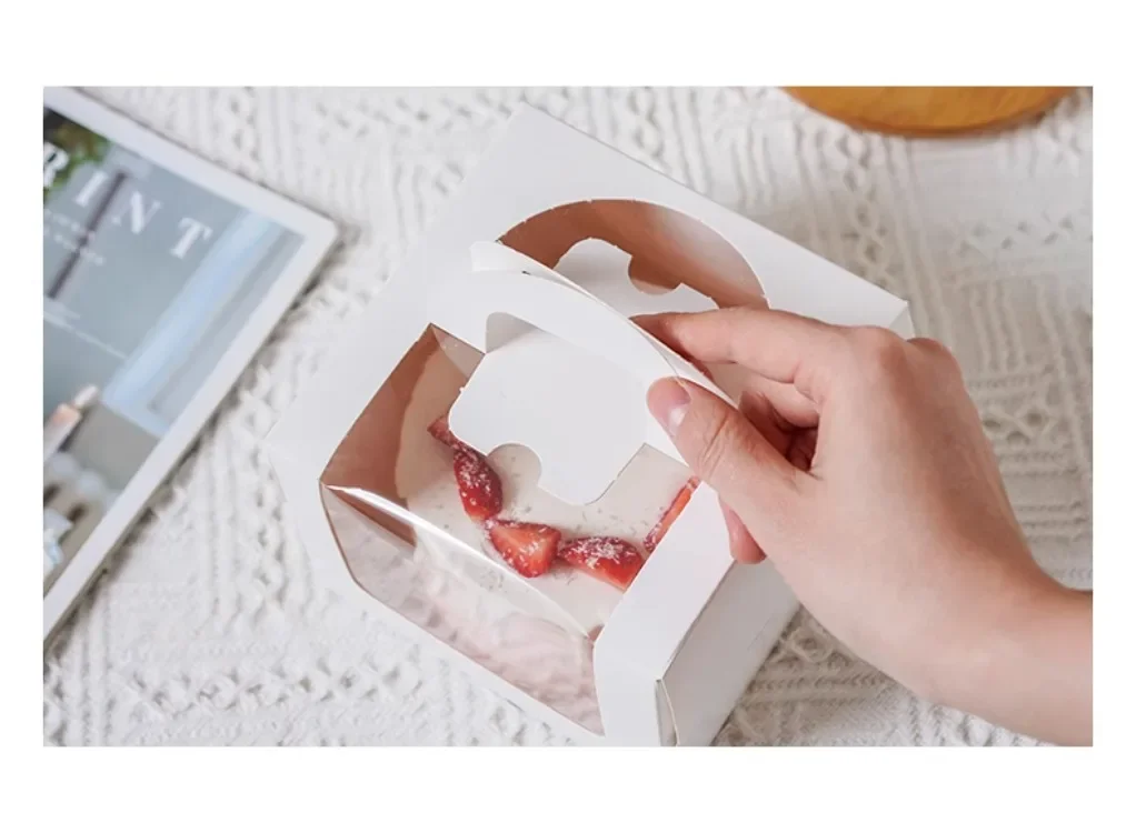 10Set Clear Window Cake Boxes in 4 and 6 Inches, High Kraft Paper and White Bakery Packaging Boxes, Foldable Birthday Cake Containers, Cupcake Muffin Pastry Dessert Storage Boxes for Baking Shops and Home 4