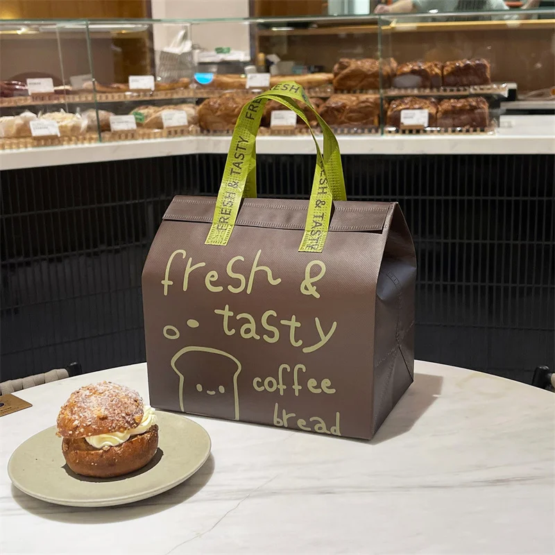 Brown Insulated Tote Bags 🥡 – Reusable Non-Woven Food Delivery Pouches for Hot and Cold Storage, Bread, Drinks, Grocery Shopping, Lunch Carrier, Portable Eco-Friendly Packaging - 图片 12