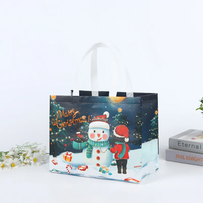 New Plaid Christmas Candy Gift Bags | Cute Santa Claus & Snowman Pattern Non-Woven Handbag | Waterproof Reusable Holiday Gift Packaging Tote for Xmas Party Supplies Decorations - 图片 11
