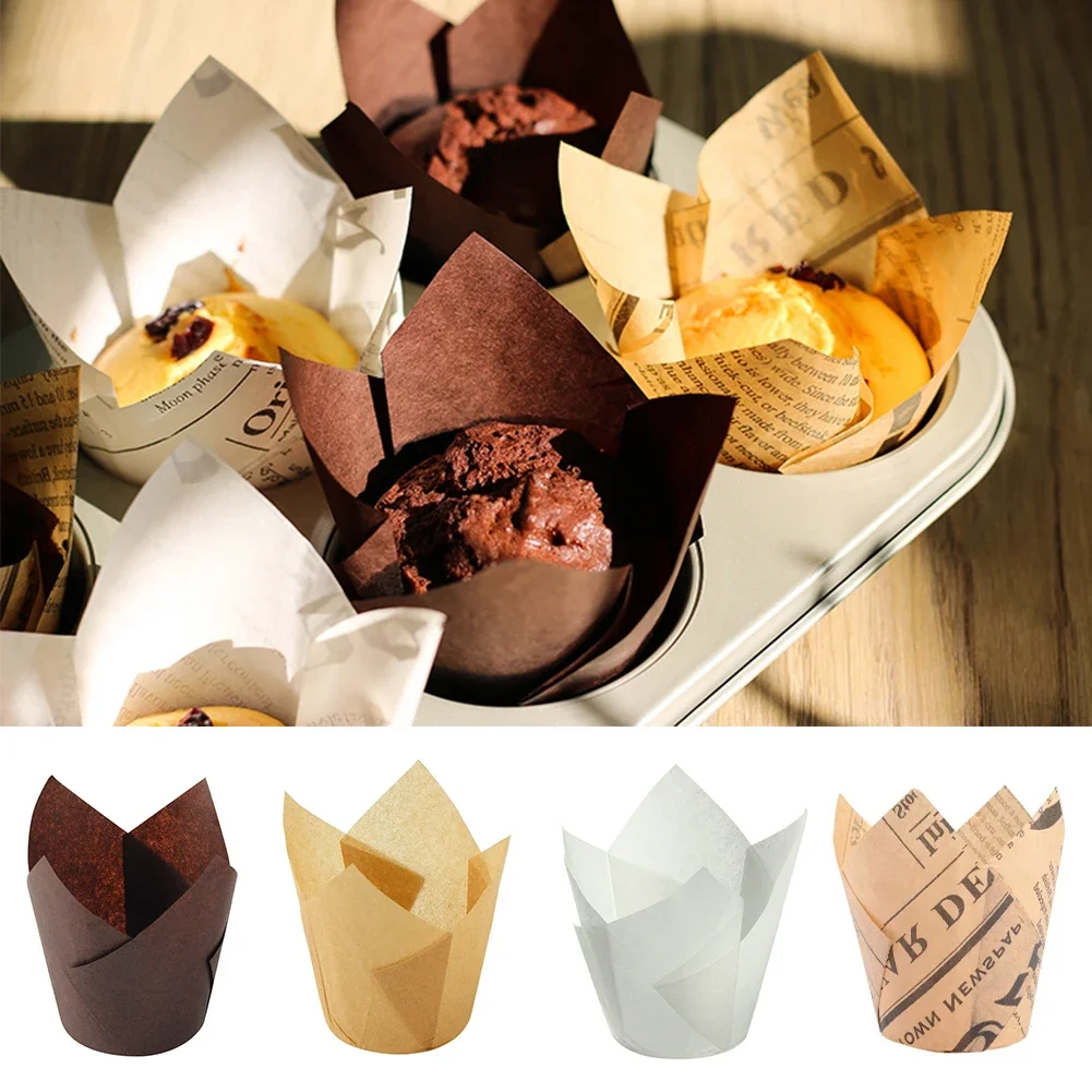 50pcs Tulip Muffin Cupcake Paper Cups, Oilproof Baking Liners for Cupcakes and Muffins, Decorative Cup Cake Wrappers, Disposable Muffin Wrap Cases for Parties, Weddings, and Bakery Supplies