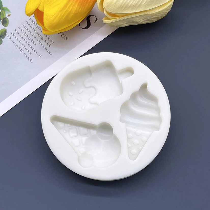 Ice Cream Shape Silicone Mold Fondant Cake Decorating Mould Chocolate Candy Cupcake Tray Sugarcraft Baking Tools Pastry Dessert Resin Soap Wax Melt Clay Craft DIY Handmade Accessories Kitchen Supplies 3