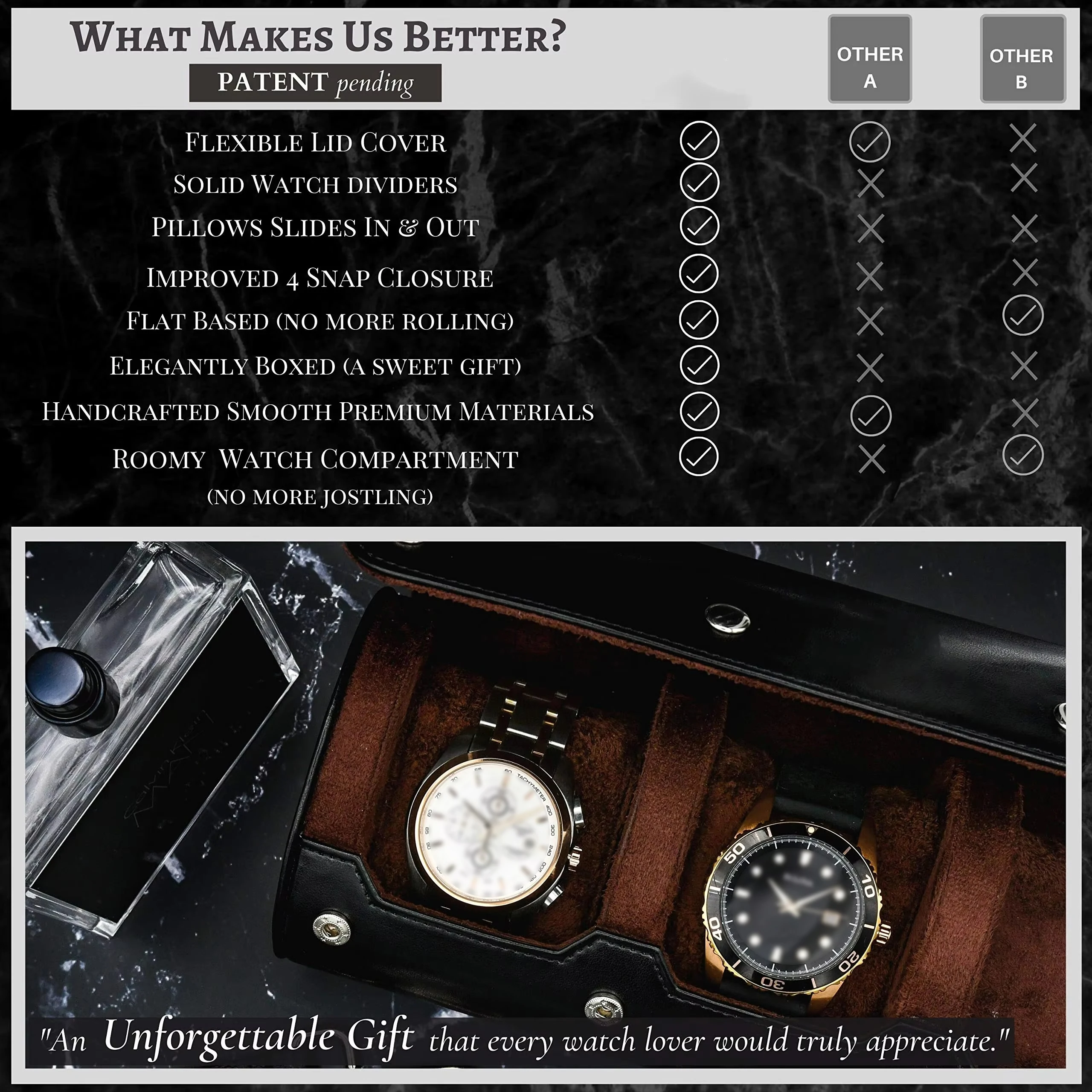 Watch Travel Case Organizer ⌚ – 3/6 Slot PU Leather Watch Roll for Men & Women, Swiss-Inspired Design, Soft Suede Interior, Anti-Scratch & Stable Display Case, Perfect Gift for Watch Lovers - 图片 5