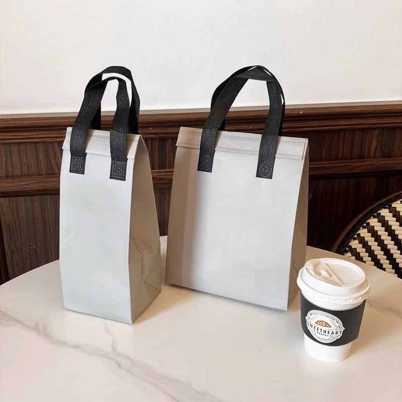 10pcs Grey Non-Woven Insulated Tote Bags – Portable Reusable Fabric Pouches for Food, Drinks, Snacks, and Meals, Thermal Carrier Keeps Hot or Cold, Ideal for Delivery, Picnic, Grocery, Work, School - 图片 3