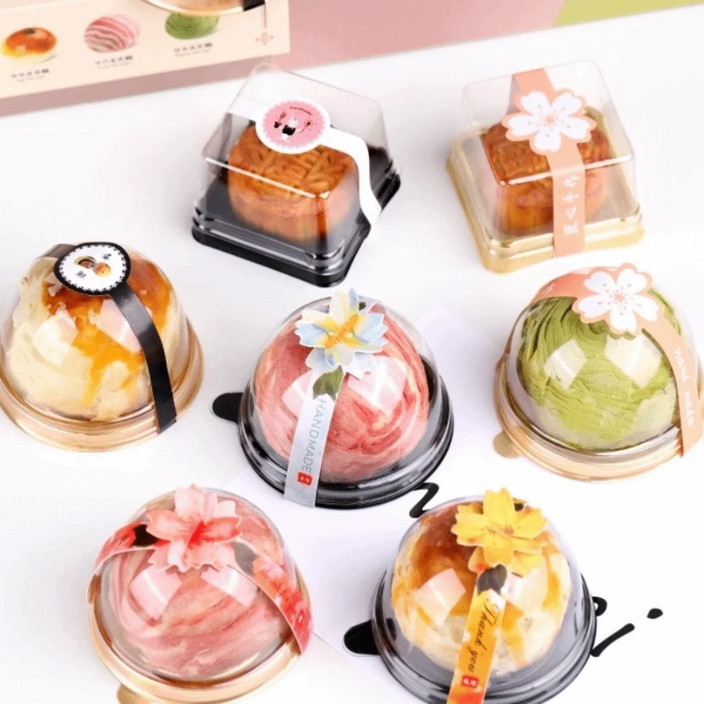 50Pcs Moon Cake Boxes, Square Plastic Cupcake and Muffin Containers, Transparent Pastry Display Boxes, 50/80/100g Clear Dessert Packaging Holders for Wedding, Birthday, Party, and Bakery Supplies