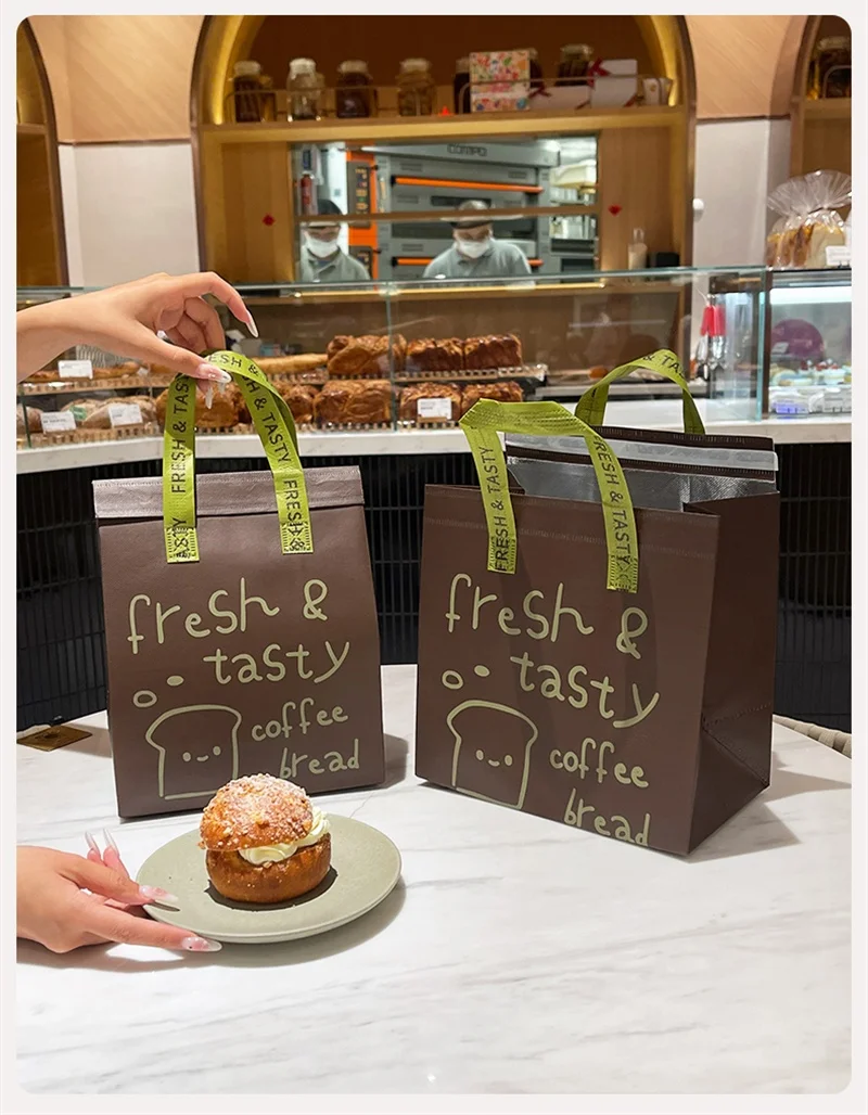Brown Insulated Tote Bags 🥡 – Reusable Non-Woven Food Delivery Pouches for Hot and Cold Storage, Bread, Drinks, Grocery Shopping, Lunch Carrier, Portable Eco-Friendly Packaging 8