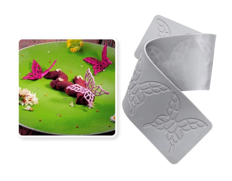 Butterfly Style Silicone Lace Pad for Sugar Flipping DIY Leaf Chocolate Thin Crisp Dessert Cake Decorating Tool Fondant Pastry Cupcake Cookie Baking Mold Kitchen Craft Tray