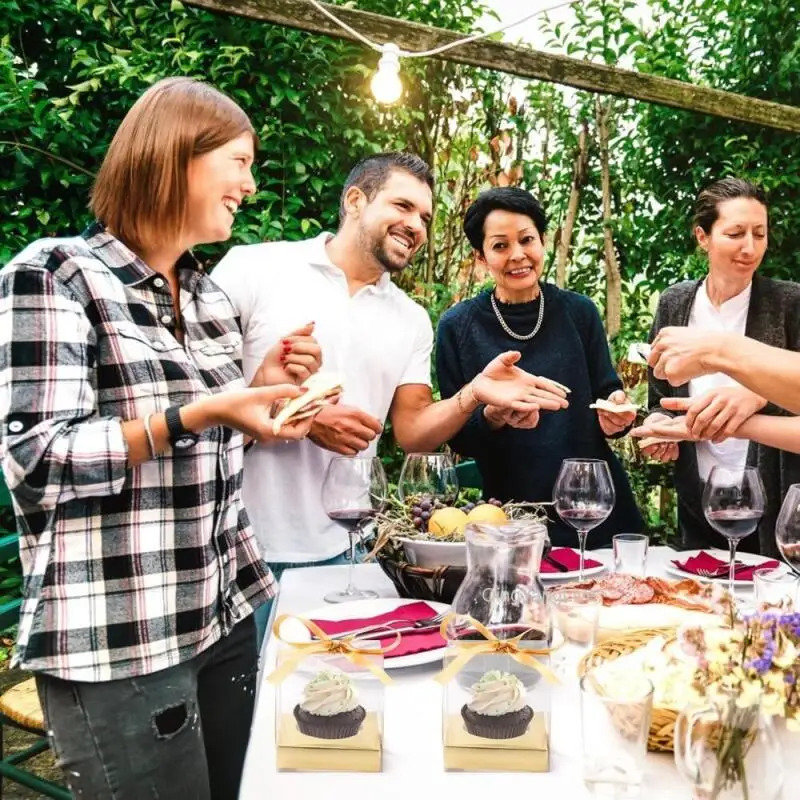 12Pcs Clear Plastic Cupcake Boxes with Ribbon, Single Cupcake Containers with Inserts, Disposable Individual Cupcake Carrier Holders for Birthday, Wedding, Baby Shower, Holiday Desserts, Party Favors and Bakery Use 1