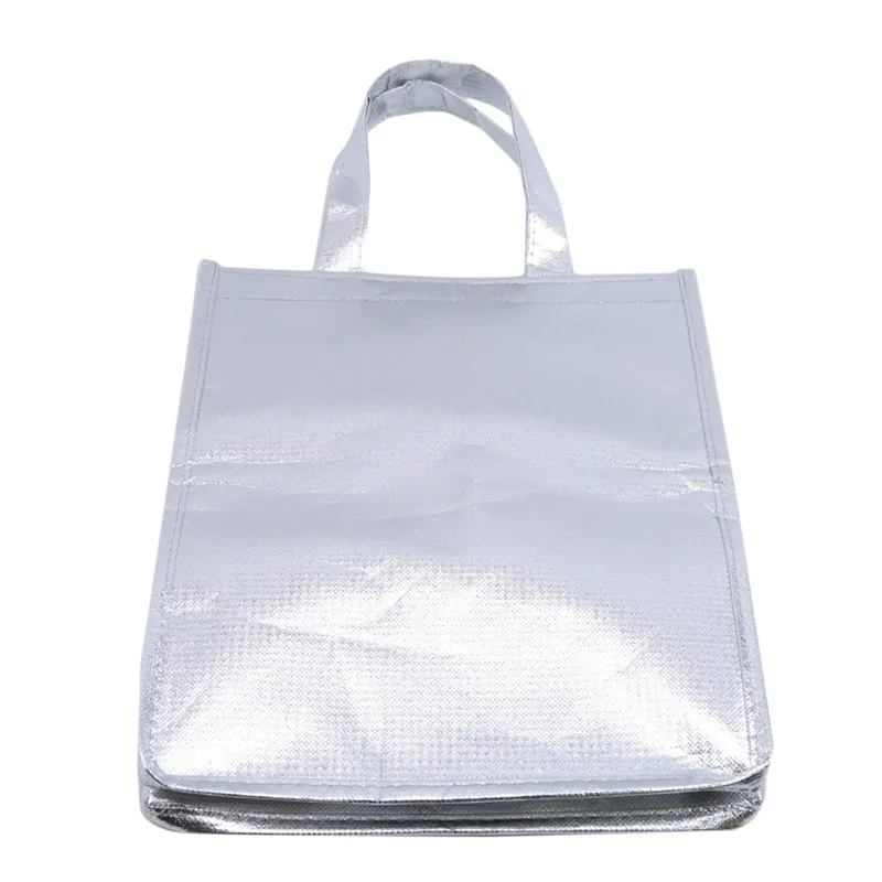 1Pc Silver Insulated Thermal Cooler Bag – Large Square Aluminum Foil Lunch Tote for Cakes, Sandwiches, Drinks, Coffee, and Fresh Food Storage, Portable Reusable Cooler Bag for Office, Picnic, and Delivery 2
