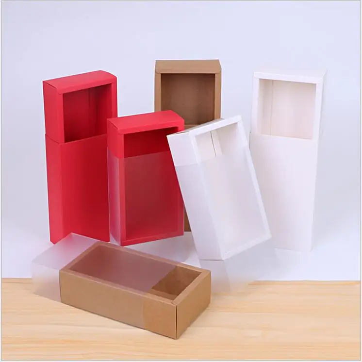 10pcs Kraft Paper Gift Boxes with Clear PVC Window, Exquisite Drawer Packaging for Wedding Birthday Party Cookies Candy Cake Display, DIY Dessert Favor Storage Containers Elegant Gift Presentation 5