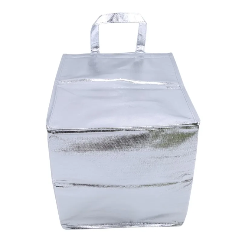 1Pc Silver Insulated Thermal Cooler Bag – Large Square Aluminum Foil Lunch Tote for Cakes, Sandwiches, Drinks, Coffee, and Fresh Food Storage, Portable Reusable Cooler Bag for Office, Picnic, and Delivery 4