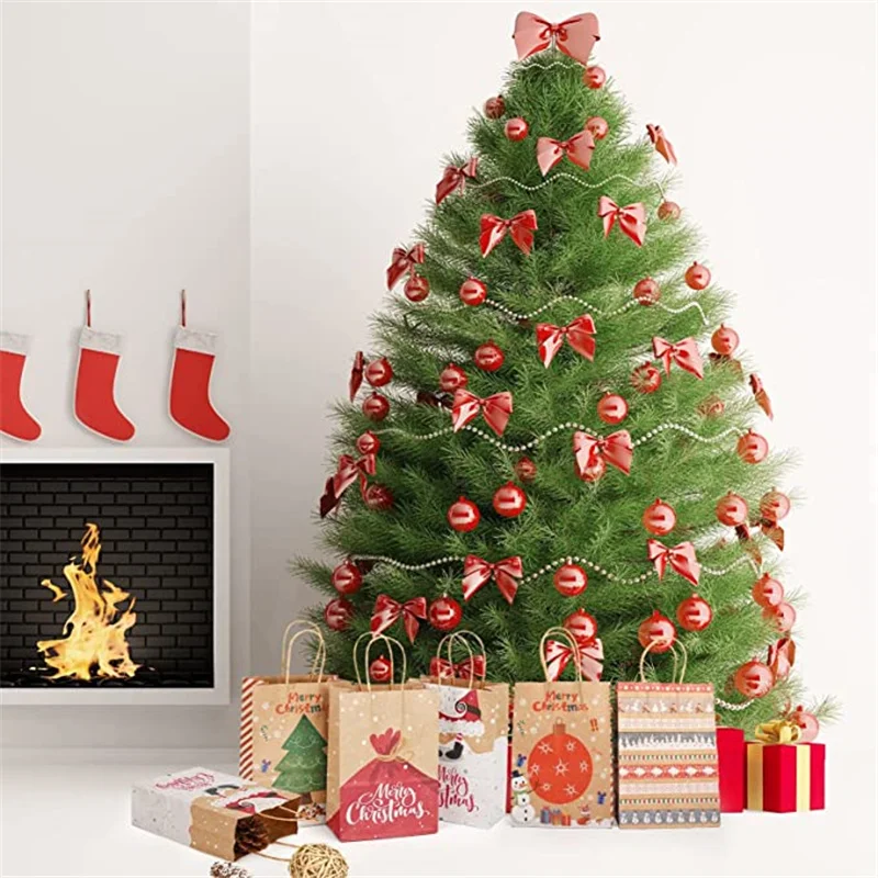 5pcs Christmas Kraft Paper Gift Bags with Handle – 120gsm Thick Paper Holiday Tote Bag for Candy, Cookies & Gifts, Durable Xmas Packaging for Parties, Weddings, Trees, New Year Decorations & Storage - 图片 2