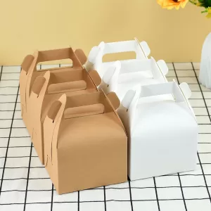 5/10Pcs Brown and White Kraft Paper Cake Boxes with Handle, Portable Gift Boxes for Cakes, Desserts, Mousse, Cupcakes, Birthday, Wedding, Party, Bakery Packaging, Pastries, DIY Gift Wrapping, Portable Cake Carrier