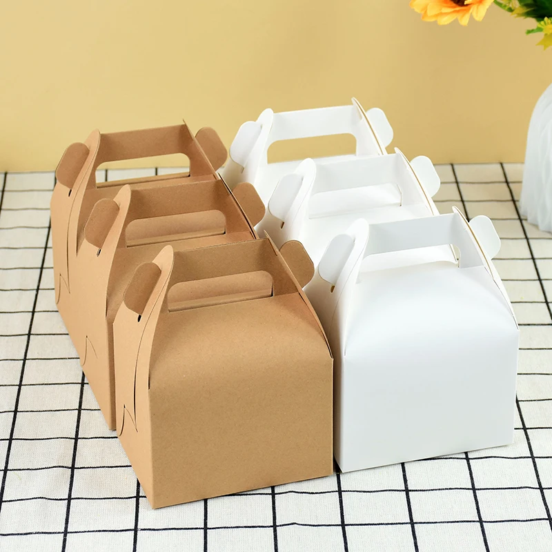 5/10Pcs Brown and White Kraft Paper Cake Boxes with Handle, Portable Gift Boxes for Cakes, Desserts, Mousse, Cupcakes, Birthday, Wedding, Party, Bakery Packaging, Pastries, DIY Gift Wrapping, Portable Cake Carrier