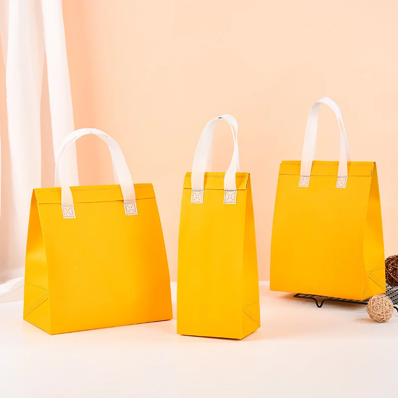 10pcs Non-Woven Insulated Tote Bags – Portable Reusable Fabric Pouches for Food, Cake, Drinks, and Snacks, Thermal Carrier Keeps Hot or Cold, Perfect for Delivery, Picnic, Grocery, Work, School - 图片 9