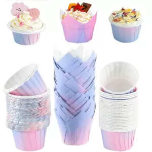 Gradient Color Cupcake Wrapper Baking Cups Grease-Proof Muffin Liners Containers High-Temperature Oven Safe Cupcake Holders Creative Dessert Wrappers for Parties and Baking