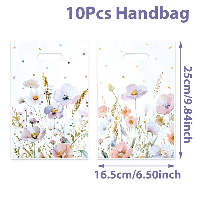 10/25/50pcs Wildflower Themed Handbag Candy Bags, Spring Floral Birthday Party Gift Packaging Bags for Baby Shower, Wedding, and Girl Party Supplies 4