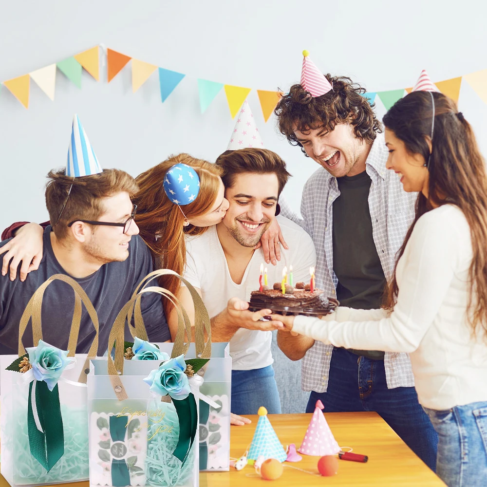 20PCS Frosted Holiday Gift Bags with Handles – Eco-Friendly Transparent Tote Packaging for Birthday, Anniversary, Party, Candy, and Holiday Gift Wrapping, Reusable Companion Shopping Bag - 图片 2