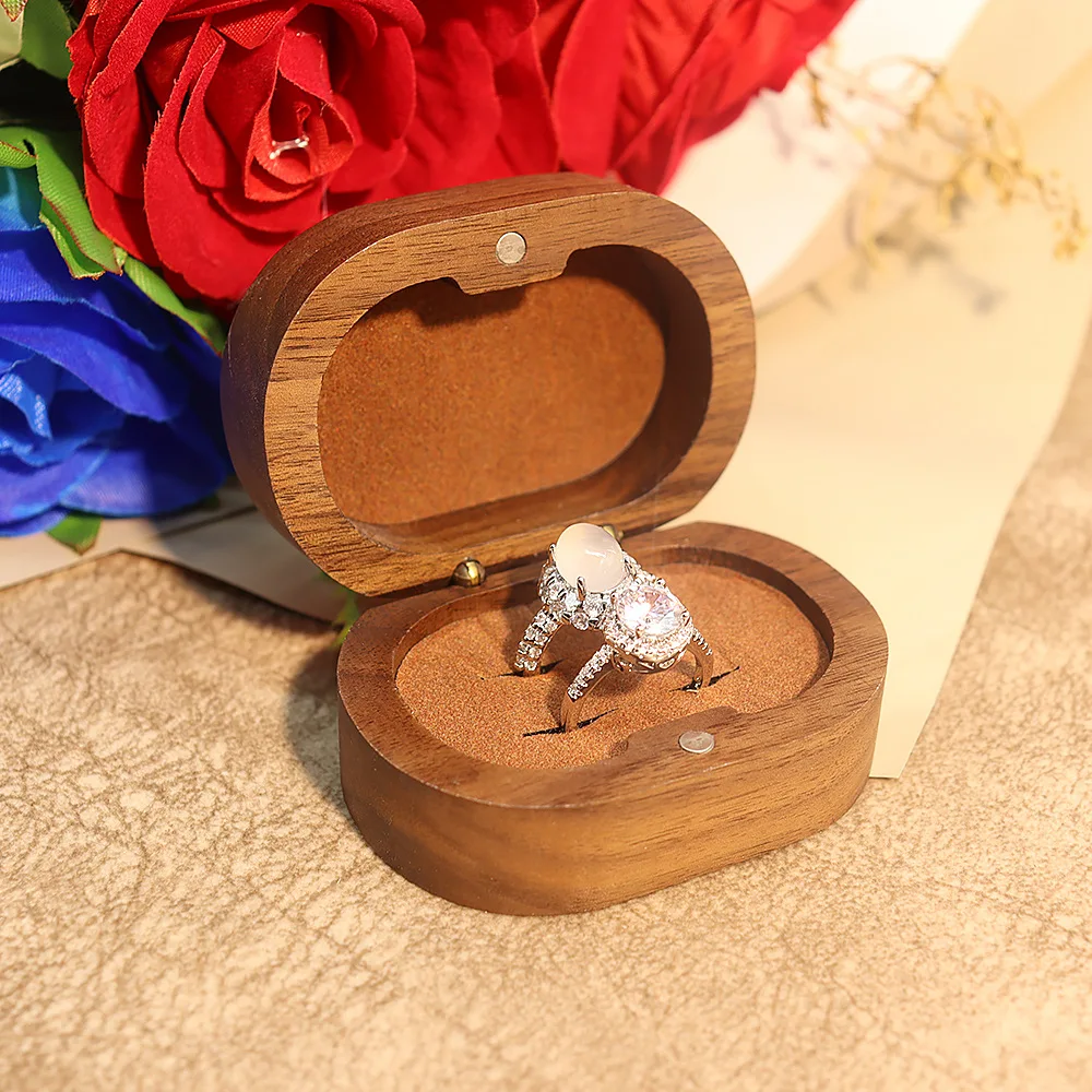 Handmade Rustic Wooden Wedding Ring Box with Velvet Interior and Magnetic Closure – Walnut Jewelry Packaging Case for Proposal, Engagement, Christmas Gift, and Elegant Ring Display Storage - 图片 16