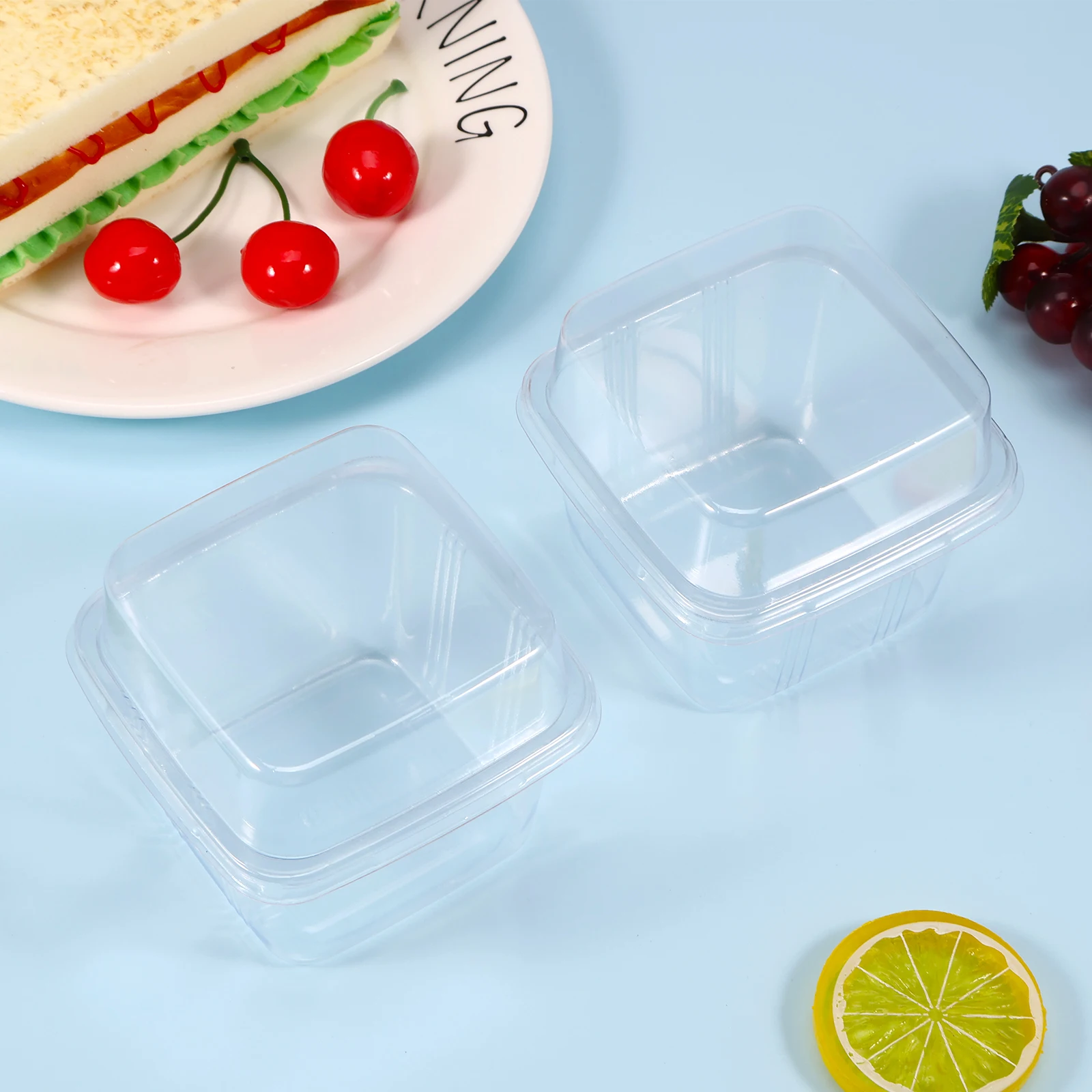 50Pcs Plastic Dessert Cups with Lids 8oz Reusable Cupcake Containers Clear Square Single Dessert Boxes Sealed Cake Storage Boxes for Party Wedding Baking Supplies - 图片 4