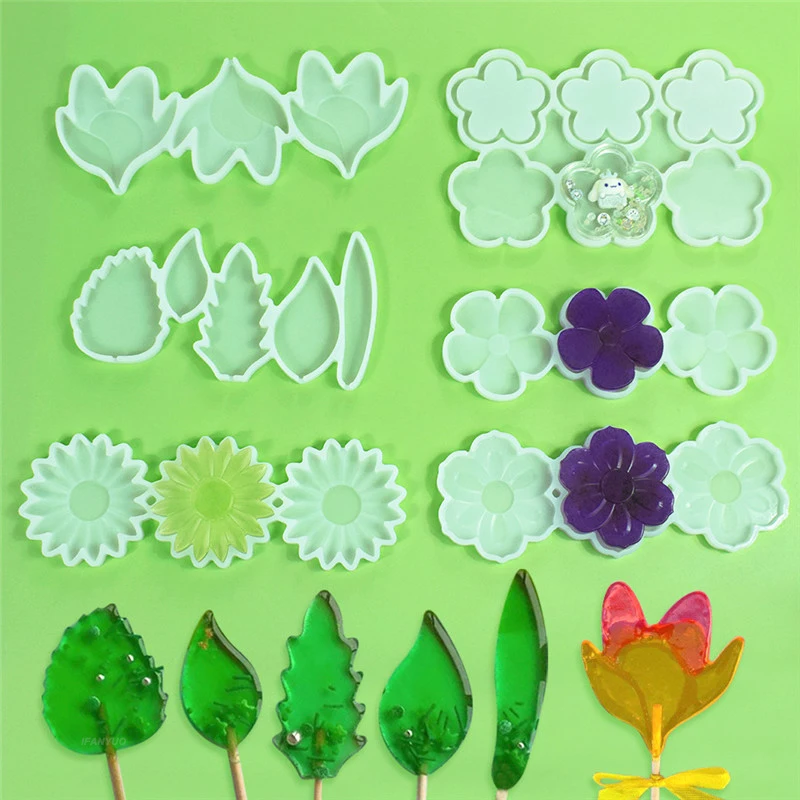 Leaf Flower Heart Bear Shape Silicone Lollipop Mold Round Chocolate Candy Cheese Baking Mould Fondant Cake Decorating Tools Dessert Cupcake Topper Tray Kitchen Pastry DIY Baking Accessories 28