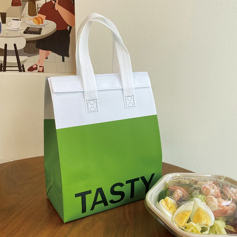 10pcs Green Non-Woven Insulated Tote Bags – Portable Reusable Pouches for Food, Drinks, Cake, and Snacks, Thermal Carrier Keeps Hot or Cold, Ideal for Delivery, Picnic, Grocery, Work, School - 图片 5