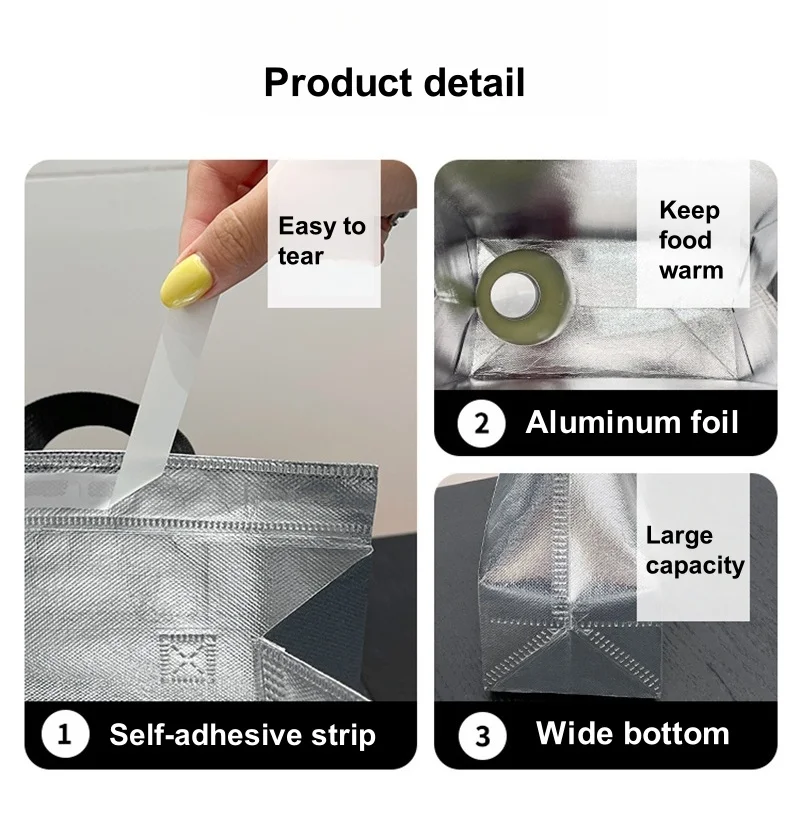 10pcs Silver Non-Woven Insulated Tote Bags, Reusable Fabric Pouches for Bread, Drinks, Food, Lunch, Grocery, Delivery, Picnic, Thermal Storage, Keep Warm or Cold, Eco-Friendly Durable Carrier 8