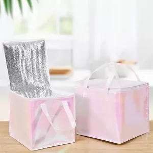 5pcs Laser Color Non-Woven Insulated Tote Bags – Portable Reusable Fabric Pouches for Cake, Food, Drinks, and Snacks, Thermal Carrier Keeps Hot or Cold, Perfect for Delivery, Picnic, Grocery, Work, School