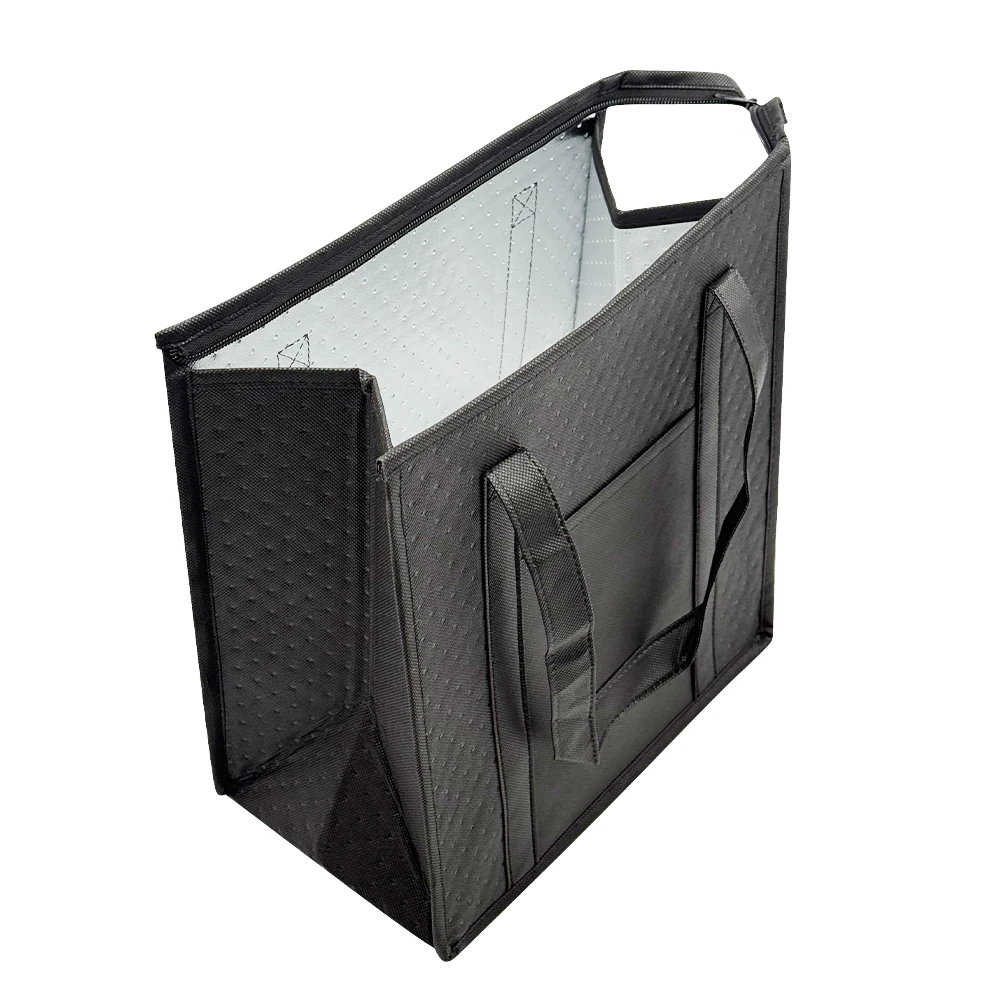 1pc Thermal Insulated Cooler Bag Textured Non-Woven Fabric with Front Pocket and Zipper Closure, Portable Lunch Tote for Camping, Picnic, Travel, Outdoor Food and Drink Storage