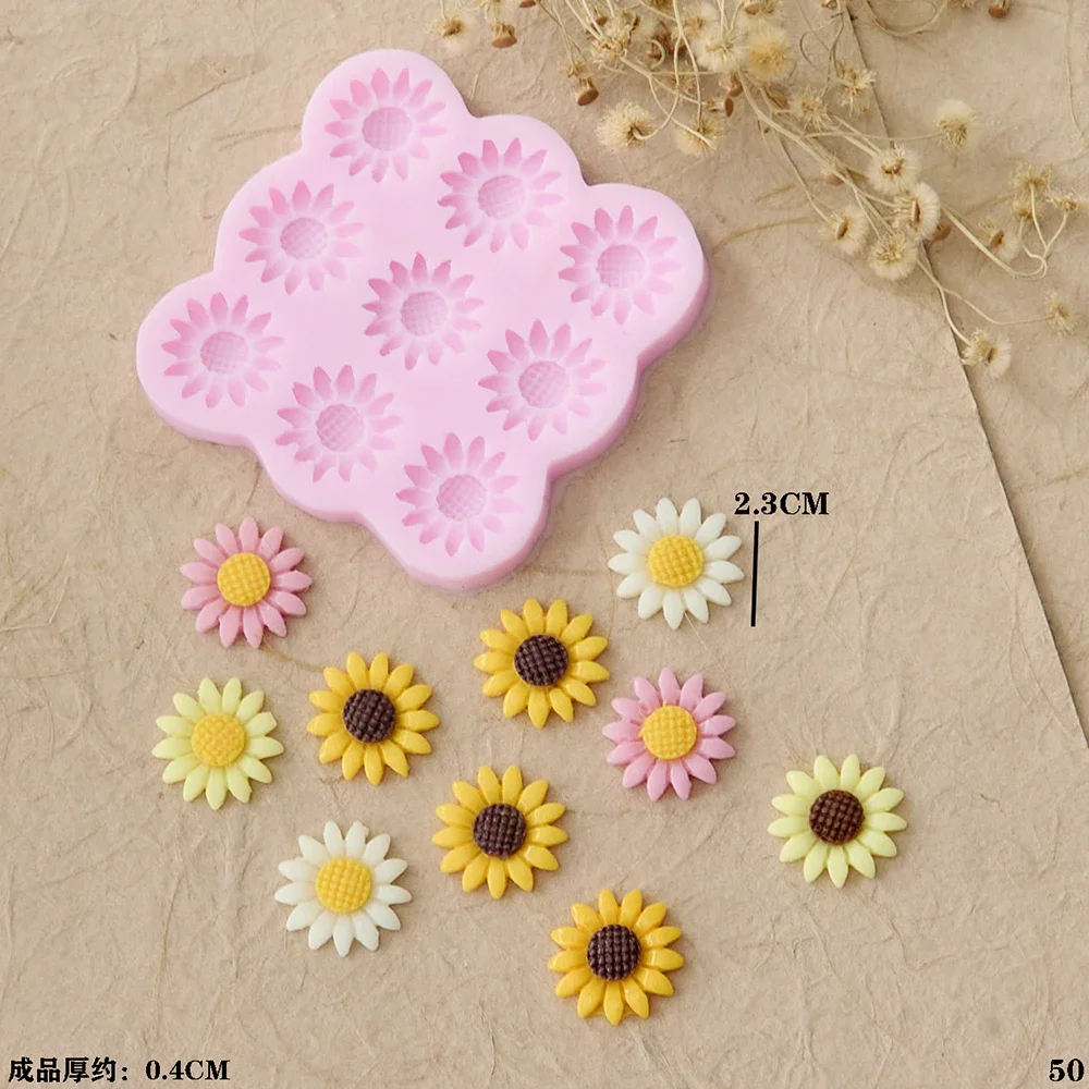 3D 9-Cavity Flower Silicone Mold – Sunflowers Design for Fondant, Candy, Chocolate, Cake Decorating, DIY Baking Tools, Sugarcraft, Cupcake Toppers, and Creative Dessert Accessories