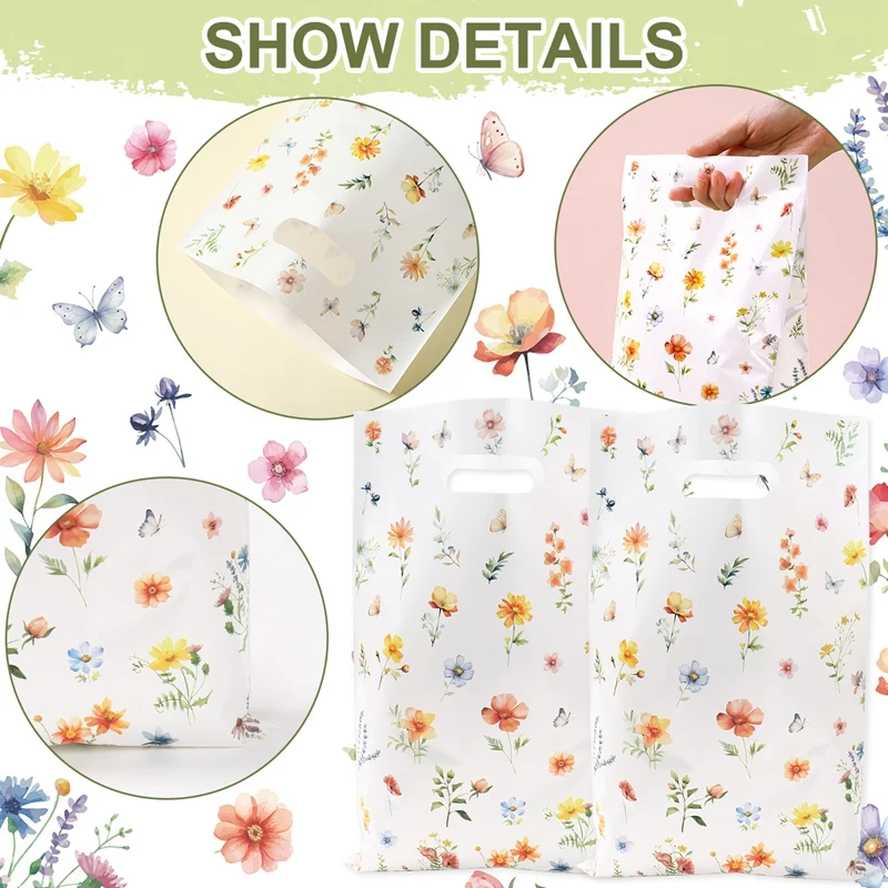 10/25/50pcs Wildflower Themed Handbag Candy Bags, Spring Floral Birthday Party Gift Packaging Bags for Baby Shower, Wedding, and Girl Party Supplies 11