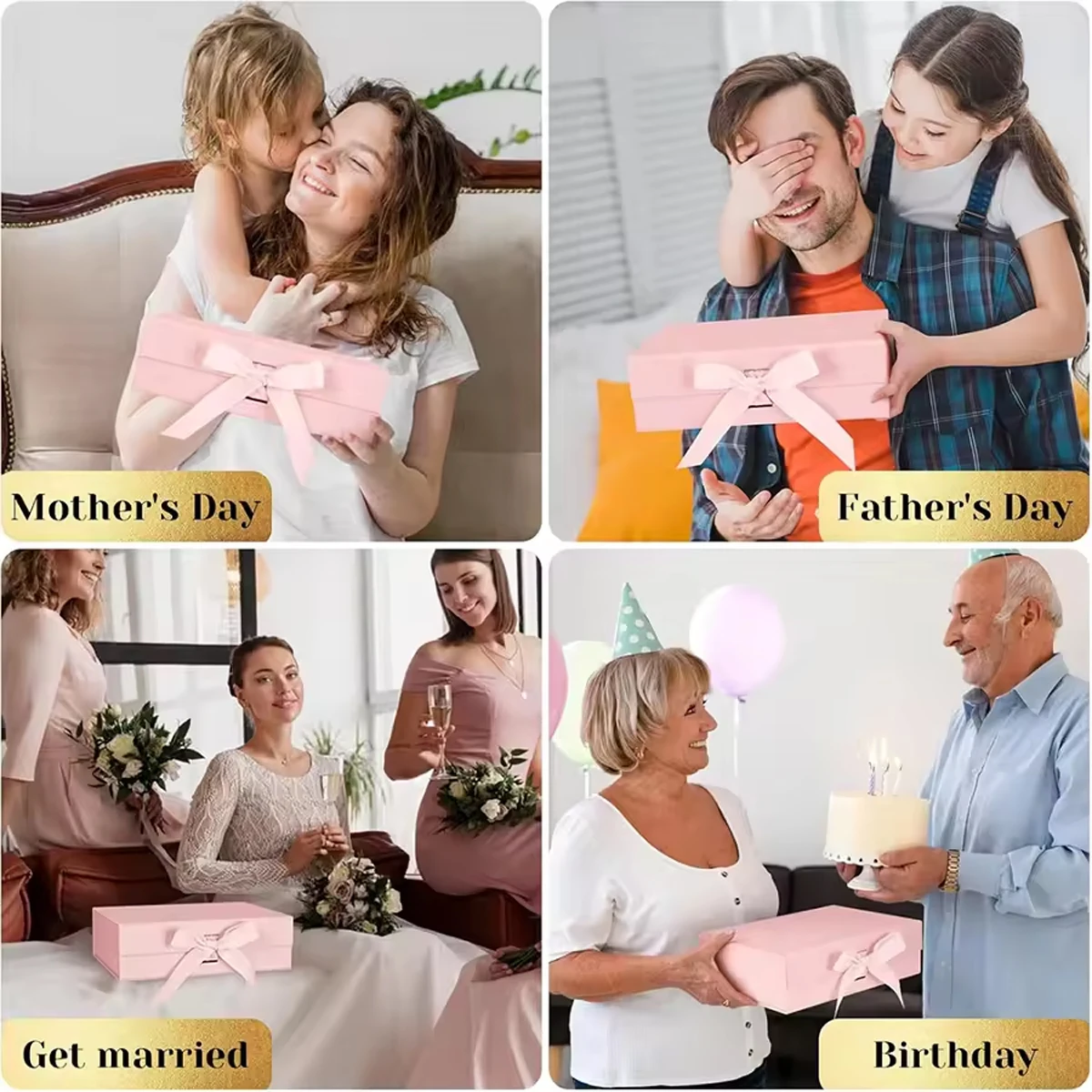 1/2pcs Pink Gift Box with Ribbon and Lid, Luxury Foldable Cardboard Gift Boxes for Engagement, Birthday, Bridesmaid, Wedding, Anniversary, Baby Shower, Party Supplies, Elegant Packaging for Special Gifts