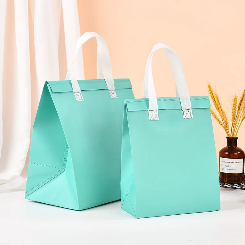 10pcs Non-Woven Insulated Tote Bags – Portable Reusable Fabric Pouches for Food, Cake, Drinks, and Snacks, Thermal Carrier Keeps Hot or Cold, Perfect for Delivery, Picnic, Grocery, Work, School - 图片 7