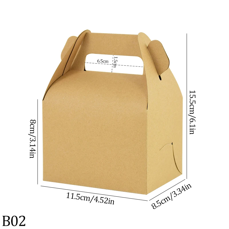 5/10Pcs Brown and White Kraft Paper Cake Boxes with Handle, Portable Gift Boxes for Cakes, Desserts, Mousse, Cupcakes, Birthday, Wedding, Party, Bakery Packaging, Pastries, DIY Gift Wrapping, Portable Cake Carrier - 图片 8