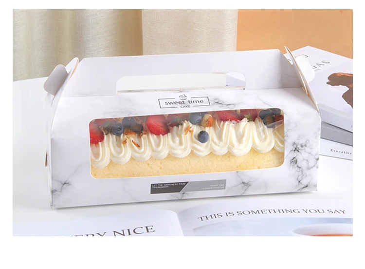 10/20 Sets White Handheld Transparent Cake Boxes, Paper & PET Long Fold Drawer Cake Roll, Dim Sum, Mousse Cake Packaging Box, Gift Packaging for Desserts and Pastries 7