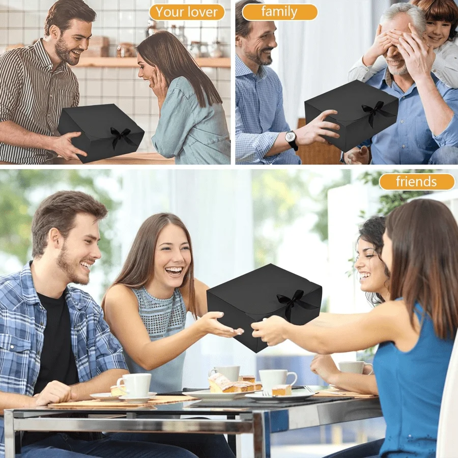 10 PCS Gift Boxes with Lids, 27208cm White & Black Paper Gift Boxes with Ribbon, Luxury Bridesmaid Proposal Boxes for Weddings, Birthdays, Special Occasions, Gift Wrapping Packaging 4